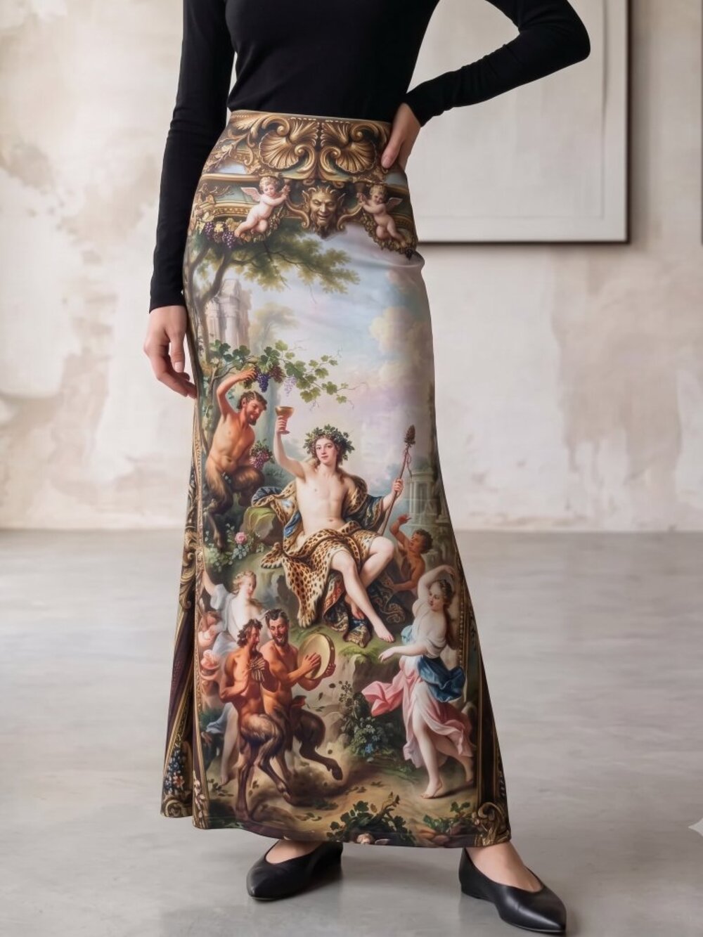 Bacchus Mythology Victorian Skirt Long Maxi Rococo XL Large Baroque Cherubs xl L